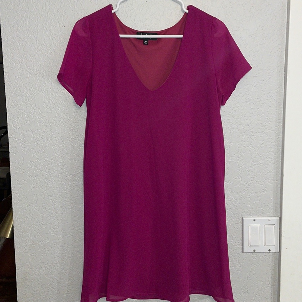 Lulu’s Fushia Midi Sheer V Neck‎ Dress M